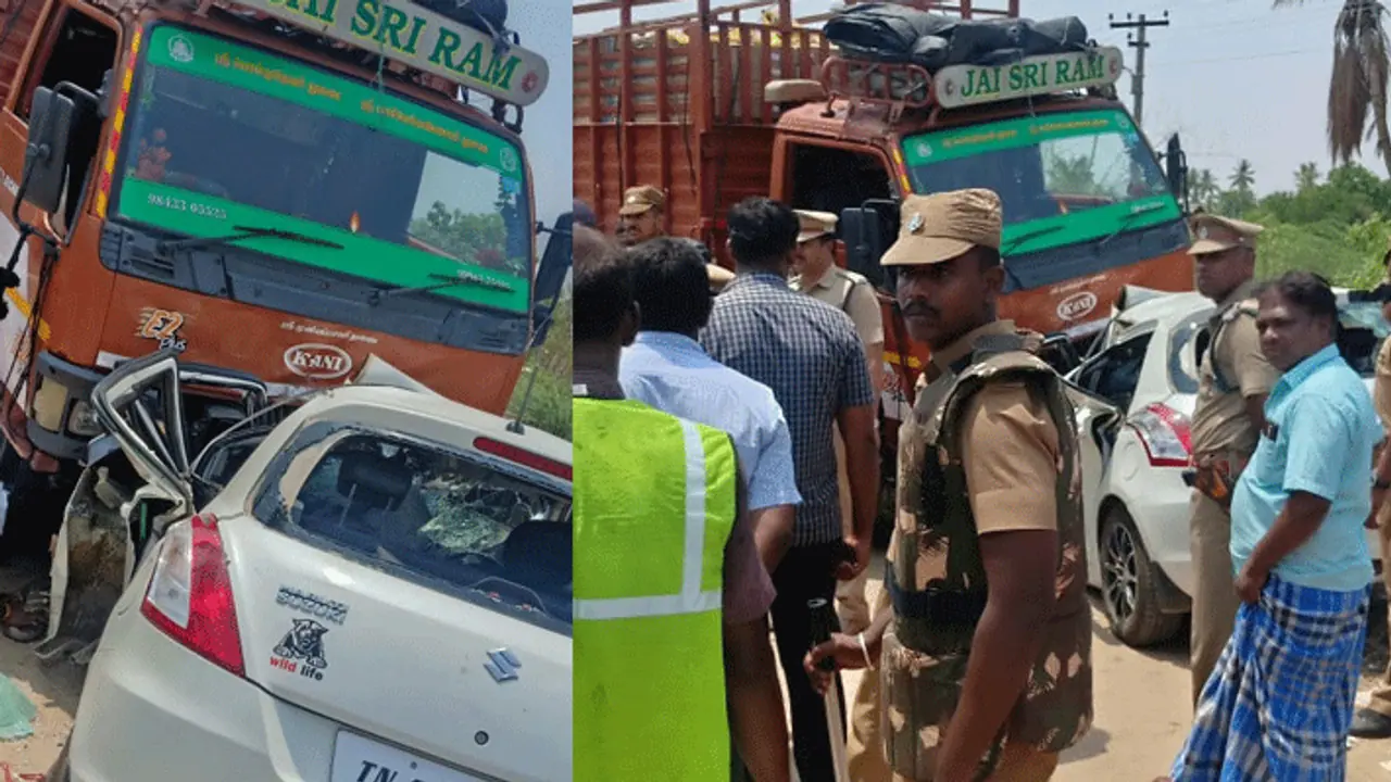 சரக்கு லாரியும் காரும் நேருக்கு நேர் மோதல்... ஒரே குடும்பத்தைச் சேர்ந்த 5 பேர் உயிரிழப்பு..!
