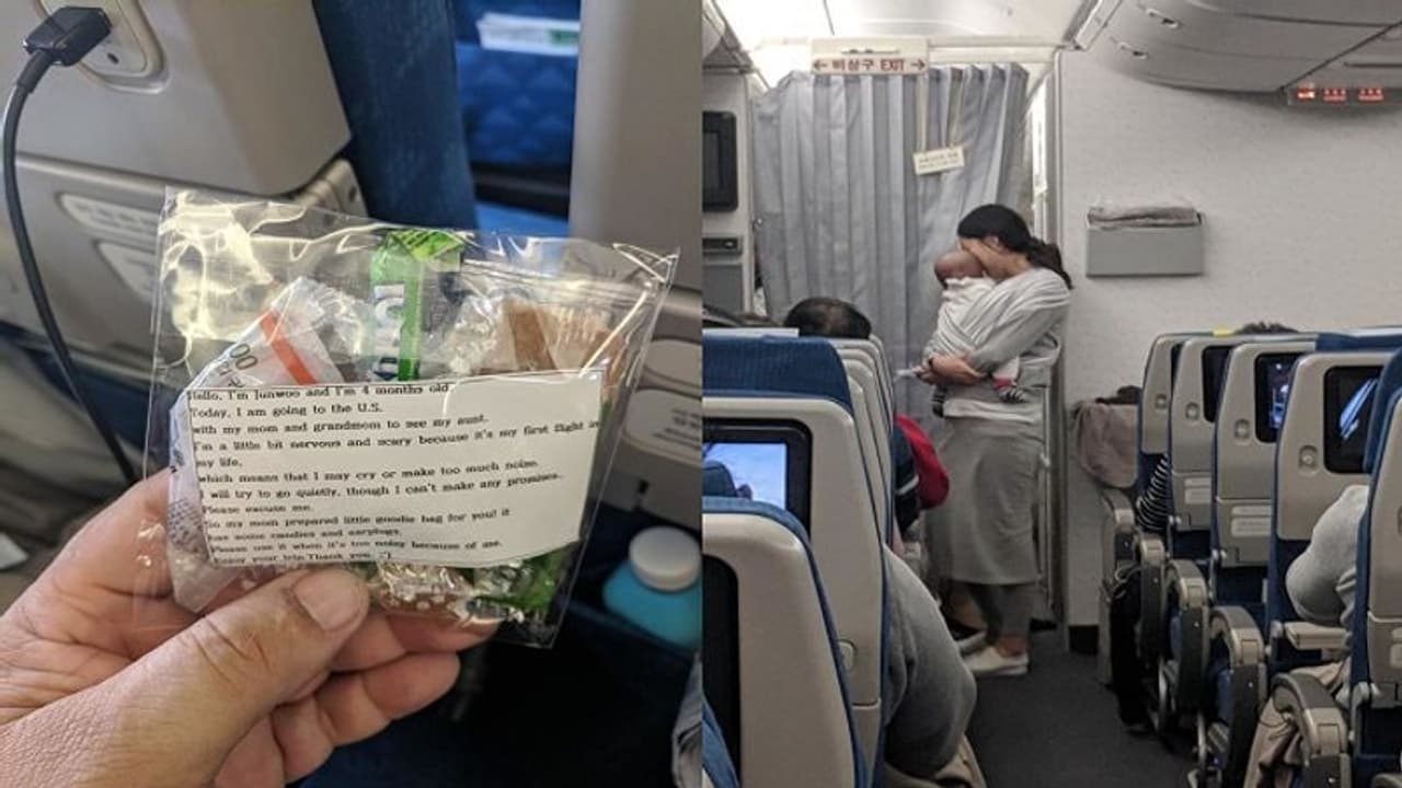 ಮಗುವಿನ ಅಳು ಕೇಳದಿರಲು ಸಹಪ್ರಯಾಣಿಕರಿಗೆ ಸಿಹಿ ಹಂಚಿದ ತಾಯಿ ಮಗುವಿನ ಅಳು ಕೇಳದಿರಲು ಸಹಪ್ರಯಾಣಿಕರಿಗೆ ಸಿಹಿ ಹಂಚಿದ ತಾಯಿ