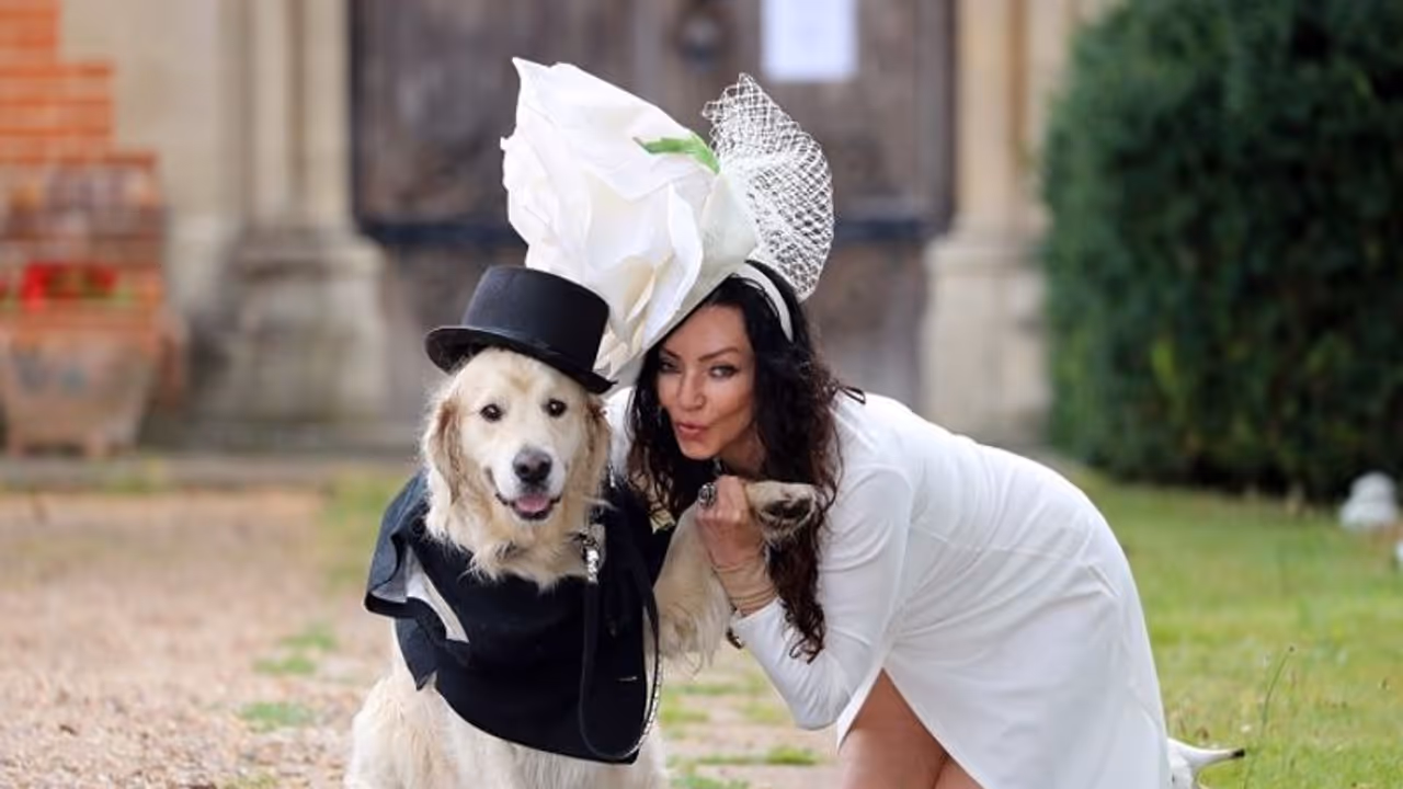 British woman ties knot with her golden retriever, yes a dog!