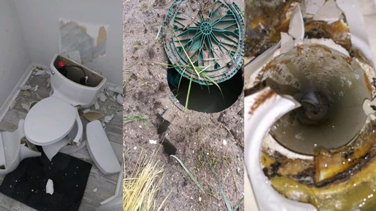 ഇടിമിന്നലില് ടോയ്ലെറ്റ് പൊട്ടിത്തെറിച്ചു, ആളപായമില്ല; ഞെട്ടിക്കുന്ന ചിത്രങ്ങള് ഇടിമിന്നലില് ടോയ്ലെറ്റ് പൊട്ടിത്തെറിച്ചു, ആളപായമില്ല; ഞെട്ടിക്കുന്ന ചിത്രങ്ങള്