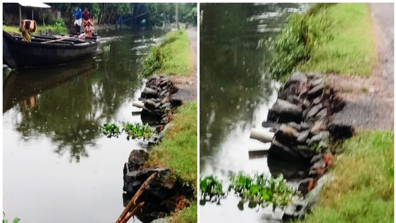 പൂച്ചാക്കലില്‍ റോഡിന് ഭീക്ഷണിയായി തോടിന്‍റെ സംരക്ഷണ കല്‍ക്കെട്ട്