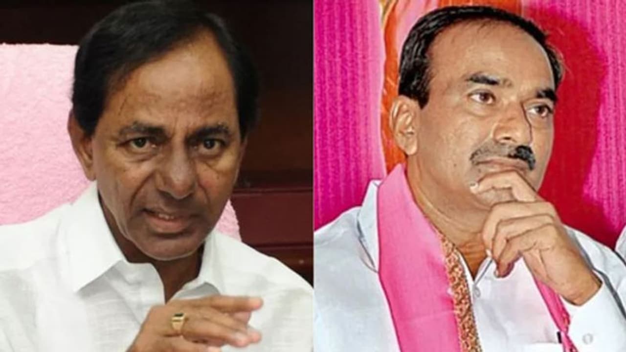 కేసీఆర్ కు గులాబీ ఓనర్ల చిక్కు: హరీష్ రావుతో ఈటల రాజేందర్ కు చెక్