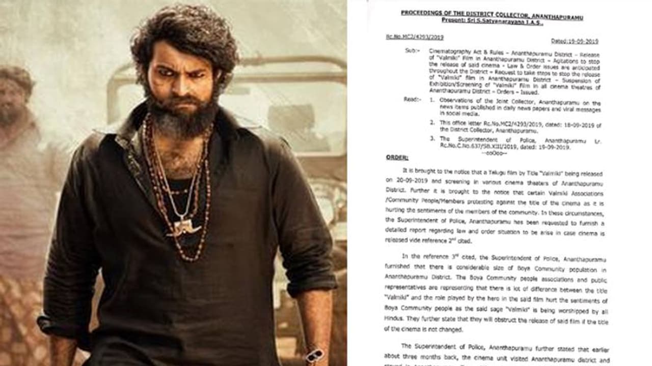 బ్రేకింగ్: 'వాల్మీకి'కి షాక్.. ఆ రెండు జిల్లాల్లో రిలీజ్ ఆపేసిన పోలీసులు బ్రేకింగ్: 'వాల్మీకి'కి షాక్.. ఆ రెండు జిల్లాల్లో రిలీజ్ ఆపేసిన పోలీసులు