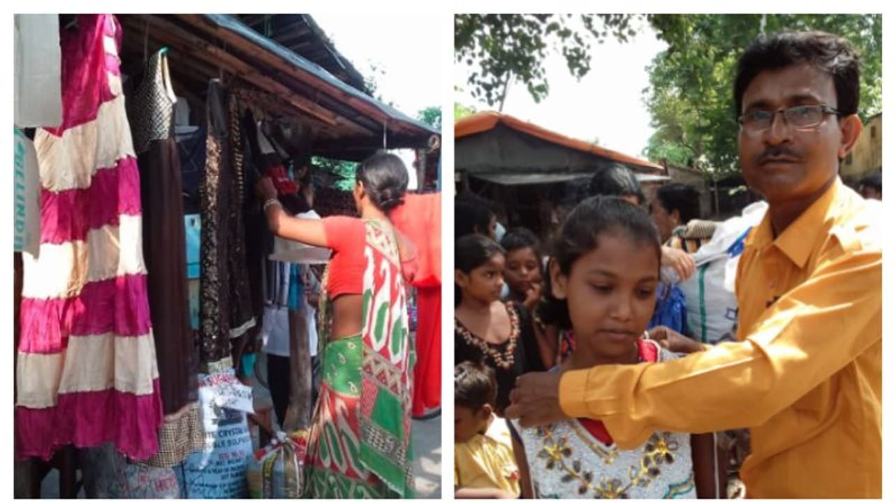 পোশাক নিলেও দাম লাগে না, পুজোর মুখে ভিড় উপচে পড়ছে শুভেন্দু মাস্টারের দোকানে পোশাক নিলেও দাম লাগে না, পুজোর মুখে ভিড় উপচে পড়ছে শুভেন্দু মাস্টারের দোকানে