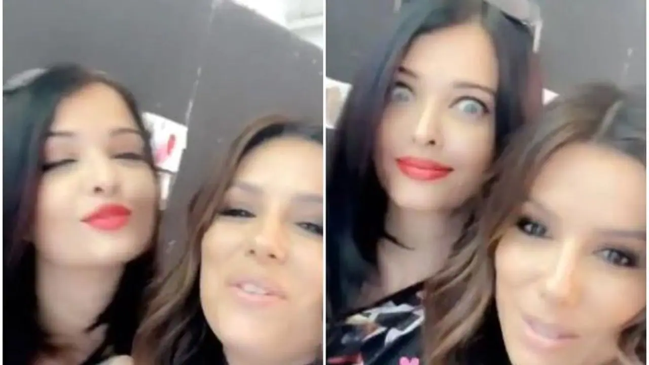 Aishwarya Rai unites with friend Eva Longoria at Paris Fashion Week (Video)