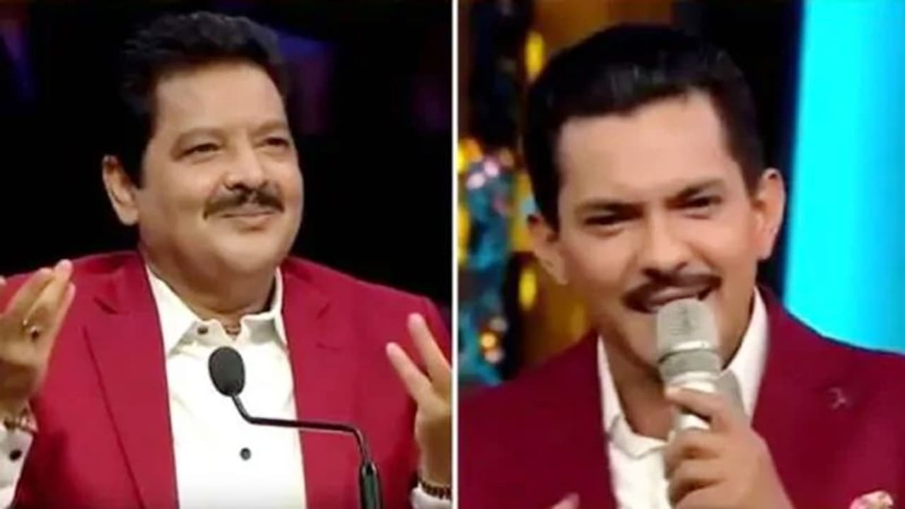 VIDEO: सेम ड्रेस, नकली मूंछ लगाकर उदित नारायण के बेटे ने उतारी पिता की नकल, दिखी खास बॉन्डिंग VIDEO: सेम ड्रेस, नकली मूंछ लगाकर उदित नारायण के बेटे ने उतारी पिता की नकल, दिखी खास बॉन्डिंग