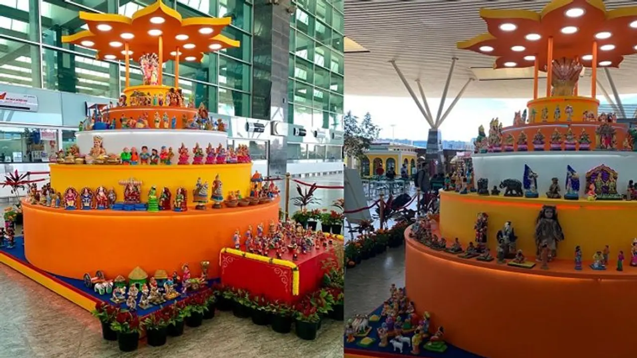 ವಿಮಾನ ನಿಲ್ದಾಣದಲ್ಲಿಯೂ ದಸರಾ ಸಂಭ್ರಮ, ಪ್ರಯಾಣಿಕರಿಗೆಲ್ಲ ಕರ್ನಾಟಕ ದರ್ಶನ