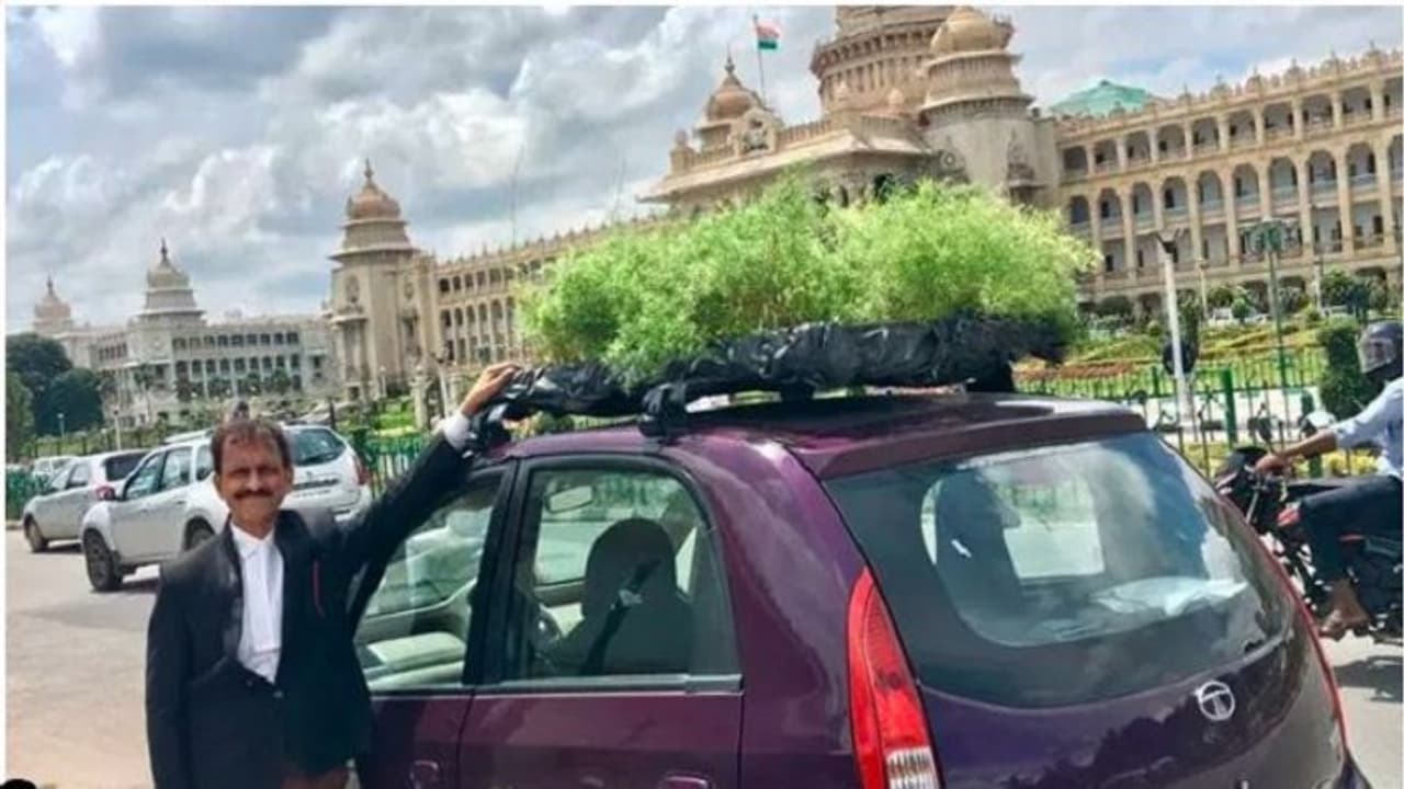 ಬೆಂಗಳೂರು ಲಾಯರ್ ಹೊಸ ಐಡಿಯಾ; ಕಾರಿನ ಮೇಲೆ ಮಿನಿ ಗಾರ್ಡನ್!