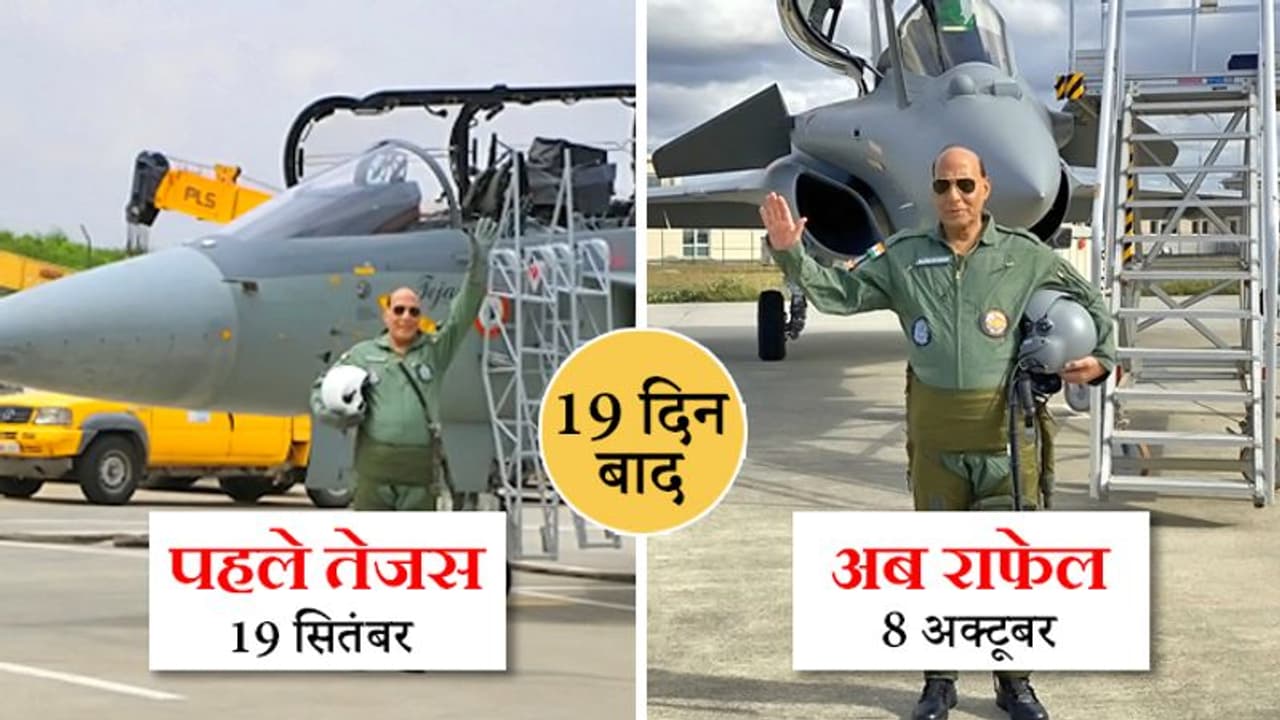 तेजस के बाद राफेल उड़ाने वाले देश के पहले रक्षा मंत्री बने राजनाथ, 68 की उम्र में उड़ाया विमान तेजस के बाद राफेल उड़ाने वाले देश के पहले रक्षा मंत्री बने राजनाथ, 68 की उम्र में उड़ाया विमान