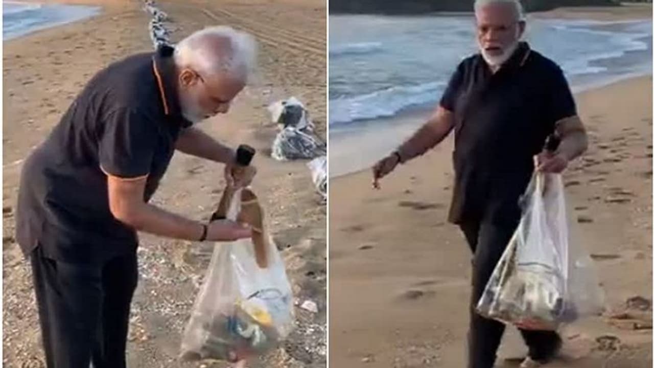 ಸಮುದ್ರ ತೀರದಲ್ಲಿ ಮೋದಿ ಪ್ಲಾಗಿಂಗ್: ಕಸ ಆಯ್ದು ಸ್ವಚ್ಛತೆಯ ಸಂದೇಶ ಸಾರಿದ ಪ್ರಧಾನಿ!