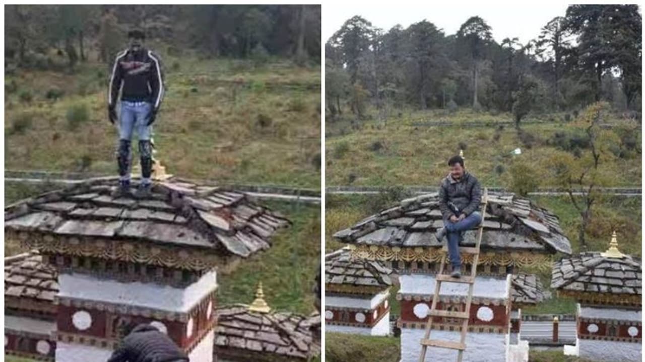 ബുദ്ധ സ്തൂപത്തിന് മുകളില് ഏണിവെച്ച് കയറി ചിത്രം പകര്ത്തി; ഇന്ത്യന് ബൈക്കര് ഭൂട്ടാനില് പിടിയില് ബുദ്ധ സ്തൂപത്തിന് മുകളില് ഏണിവെച്ച് കയറി ചിത്രം പകര്ത്തി; ഇന്ത്യന് ബൈക്കര് ഭൂട്ടാനില് പിടിയില്