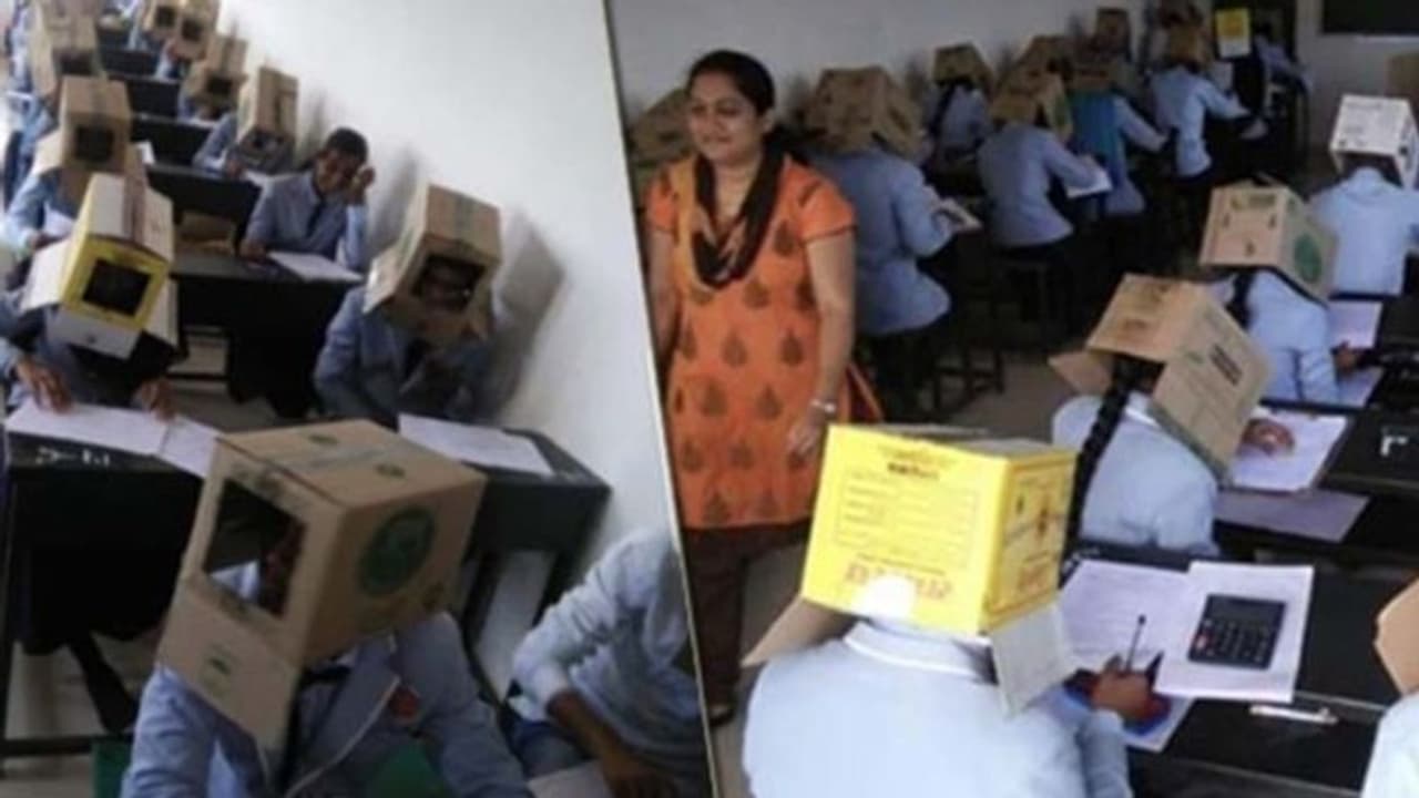 টুকলি রুখতে অভিনব পন্থা, ছাত্রদের মাথায় বাক্স পরাল কলেজ টুকলি রুখতে অভিনব পন্থা, ছাত্রদের মাথায় বাক্স পরাল কলেজ