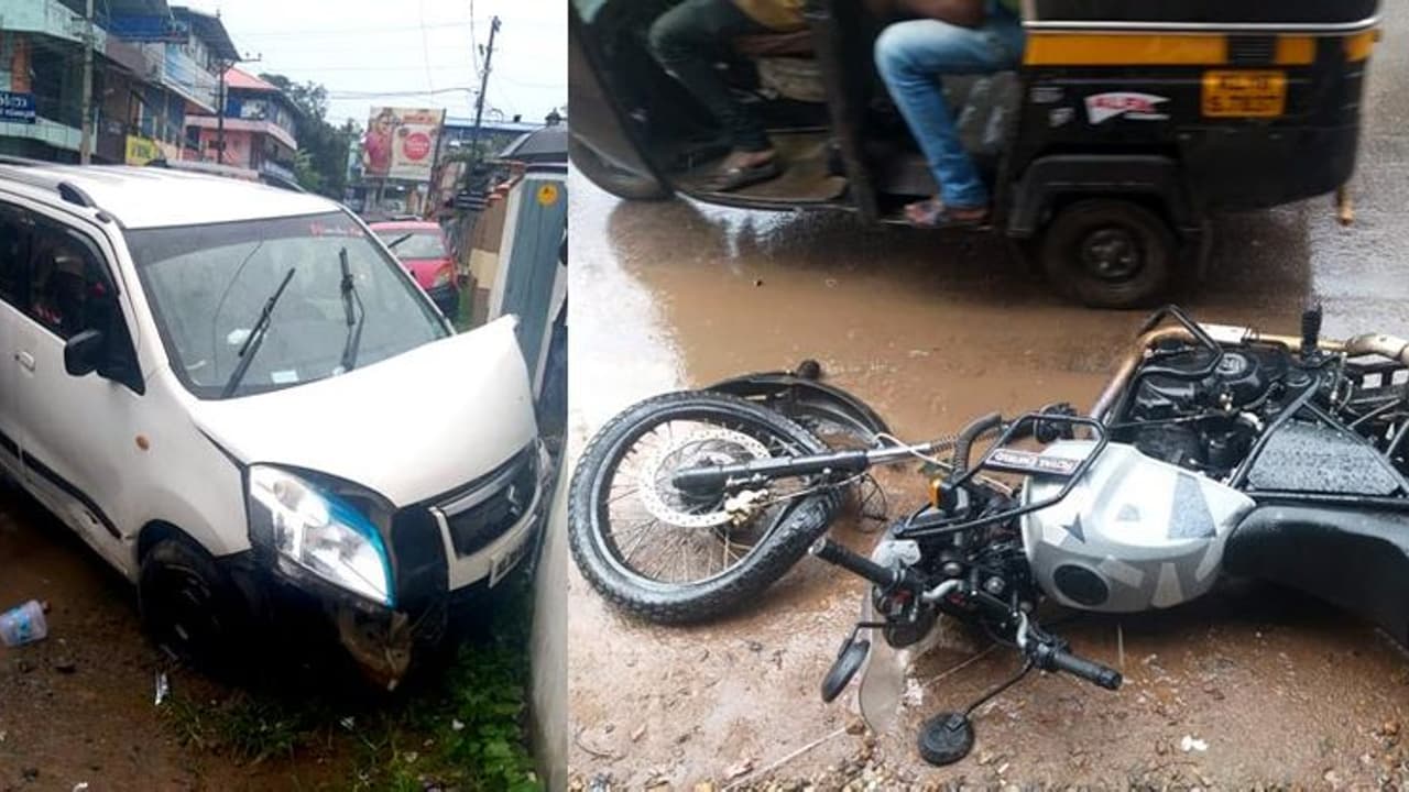 കാറിലിടിച്ച് ബൈക്ക് രണ്ടായി മുറിഞ്ഞു, പരിക്കേറ്റത് കാര് യാത്രികര്ക്ക്! കാറിലിടിച്ച് ബൈക്ക് രണ്ടായി മുറിഞ്ഞു, പരിക്കേറ്റത് കാര് യാത്രികര്ക്ക്!