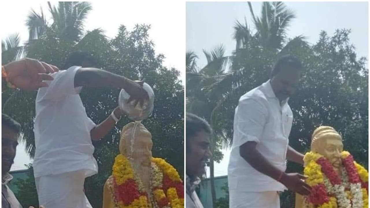 அவமதிக்கப்பட்ட வள்ளுவர் சிலைக்கு பாஜகவினர் பாலபிஷேகம்..! மாலை அணிவித்து வழிபாடு..!