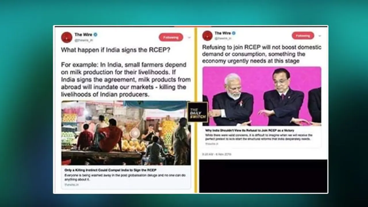 RCEP agreement: Contradictory tweets expose hypocrisy of a section of media?