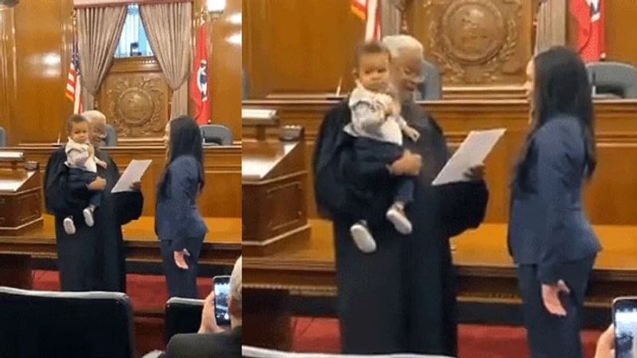 അമ്മ വക്കീലാകുന്നത് കാണാന്‍ ജഡ്ജി 'മാമന്‍റെ' ഒക്കത്ത് കയറിയ കുഞ്ഞ് വീഡിയോ