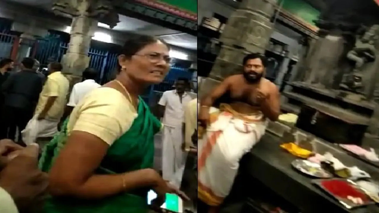 தரிசனத்திற்கு வந்த பெண்ணை தாக்கி திமிராக பேசிய தீட்சிதர்..! சிதம்பரம் கோவிலில் அட்டூழியம்..! வைரலான வீடியோ..! தரிசனத்திற்கு வந்த பெண்ணை தாக்கி திமிராக பேசிய தீட்சிதர்..! சிதம்பரம் கோவிலில் அட்டூழியம்..! வைரலான வீடியோ..!
