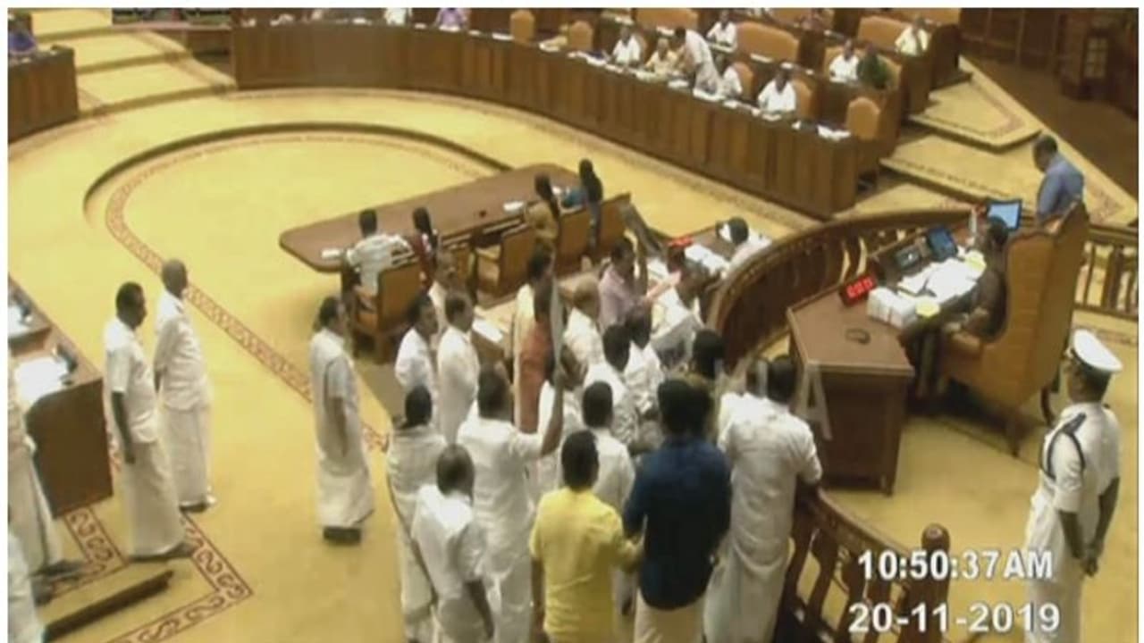 Kerala: 4 UDF MLAs censured for climbing Speaker's dais