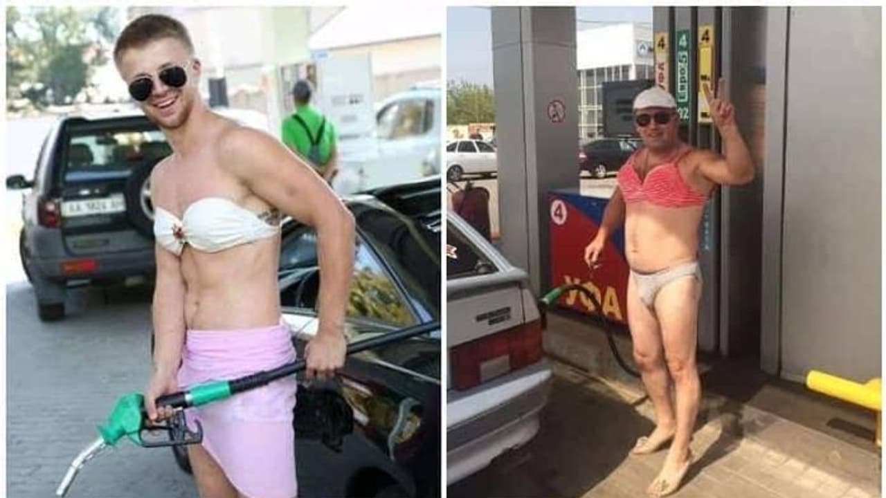 "பிகினி" உடையில் ஆண்கள்...! பெட்ரோல் நிலையத்தில் பரபரப்பு..! "பிகினி" உடையில் ஆண்கள்...! பெட்ரோல் நிலையத்தில் பரபரப்பு..!