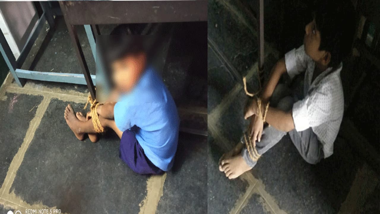 అల్లరి చేస్తున్నారని తాళ్లతో కట్టేసిన టీచర్ ... బాలల హక్కుల కమిషన్ సీరియస్