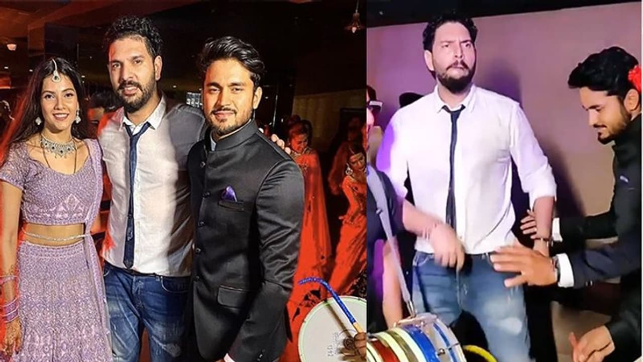 मनीष पांडे की शादी में जमकर नाचे युवराज, ढोल की थाप पर किया भांगड़ा मनीष पांडे की शादी में जमकर नाचे युवराज, ढोल की थाप पर किया भांगड़ा