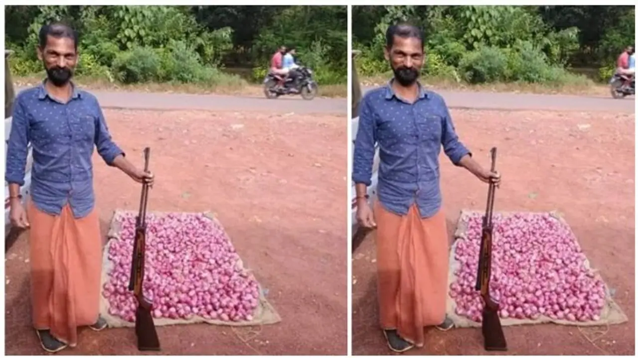 வெங்காயத்துக்கு துப்பாக்கி ஏந்திய பாதுகாப்பு...! வேகமாய் பரவும் விழிப்புணர்வு புகைப்படம்..! வெங்காயத்துக்கு துப்பாக்கி ஏந்திய பாதுகாப்பு...! வேகமாய் பரவும் விழிப்புணர்வு புகைப்படம்..!