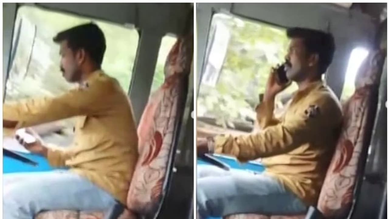 ഫോണിൽ സംസാരിച്ച് ബസ്സോടിക്കുന്ന സ്വകാര്യ ഡ്രൈവർ, പകർത്തിയത് യാത്രക്കാരി വീഡിയോ ഫോണിൽ സംസാരിച്ച് ബസ്സോടിക്കുന്ന സ്വകാര്യ ഡ്രൈവർ, പകർത്തിയത് യാത്രക്കാരി വീഡിയോ