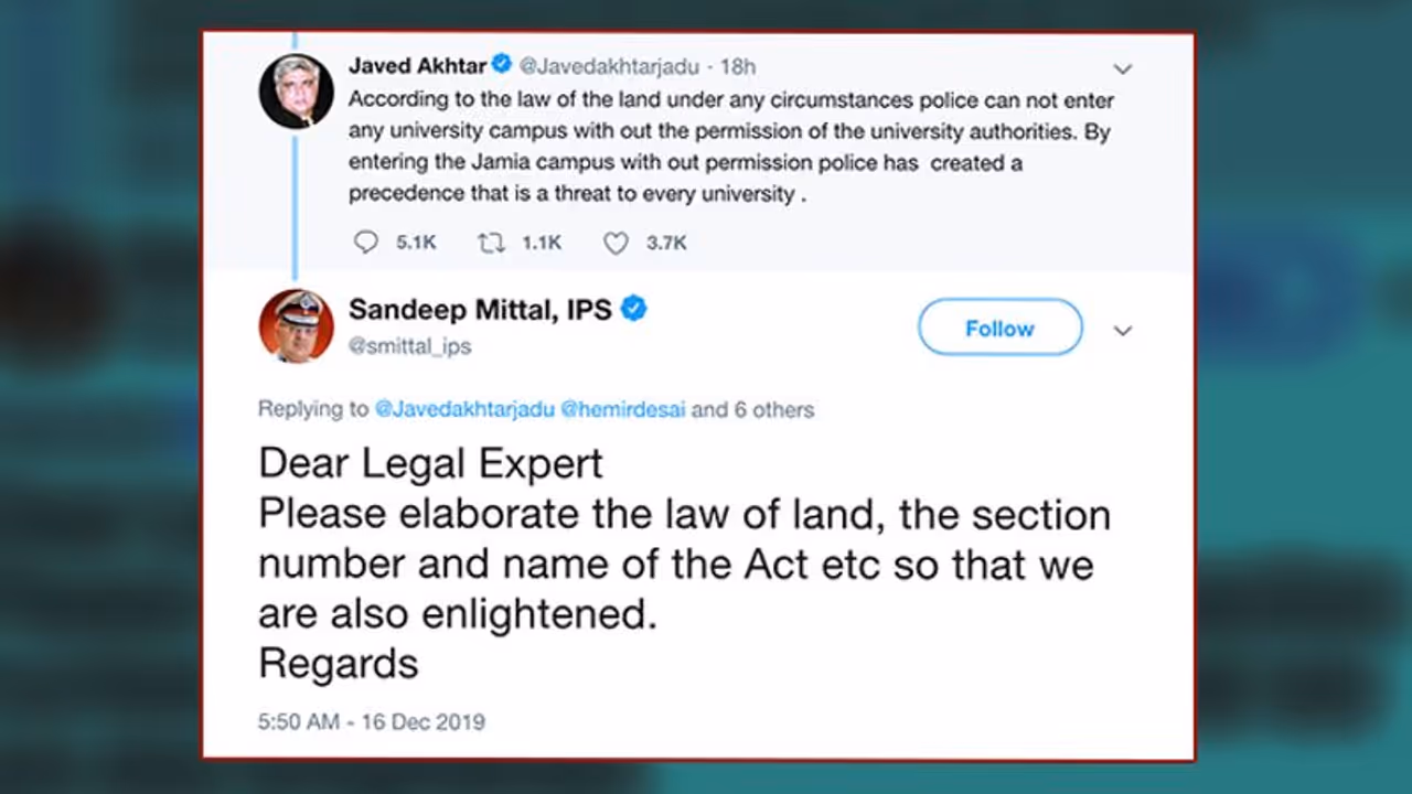 Police officer schools Javed Akhtar on law as lyricist issues a law of his own