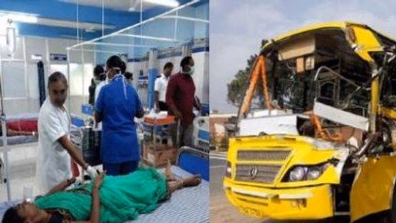 கல்லூரி பேருந்து லாரி நேருக்கு நேர் பயங்கர மோதல்..! படுகாயங்களுடன் உயிர்தப்பிய மாணவிகள்..!