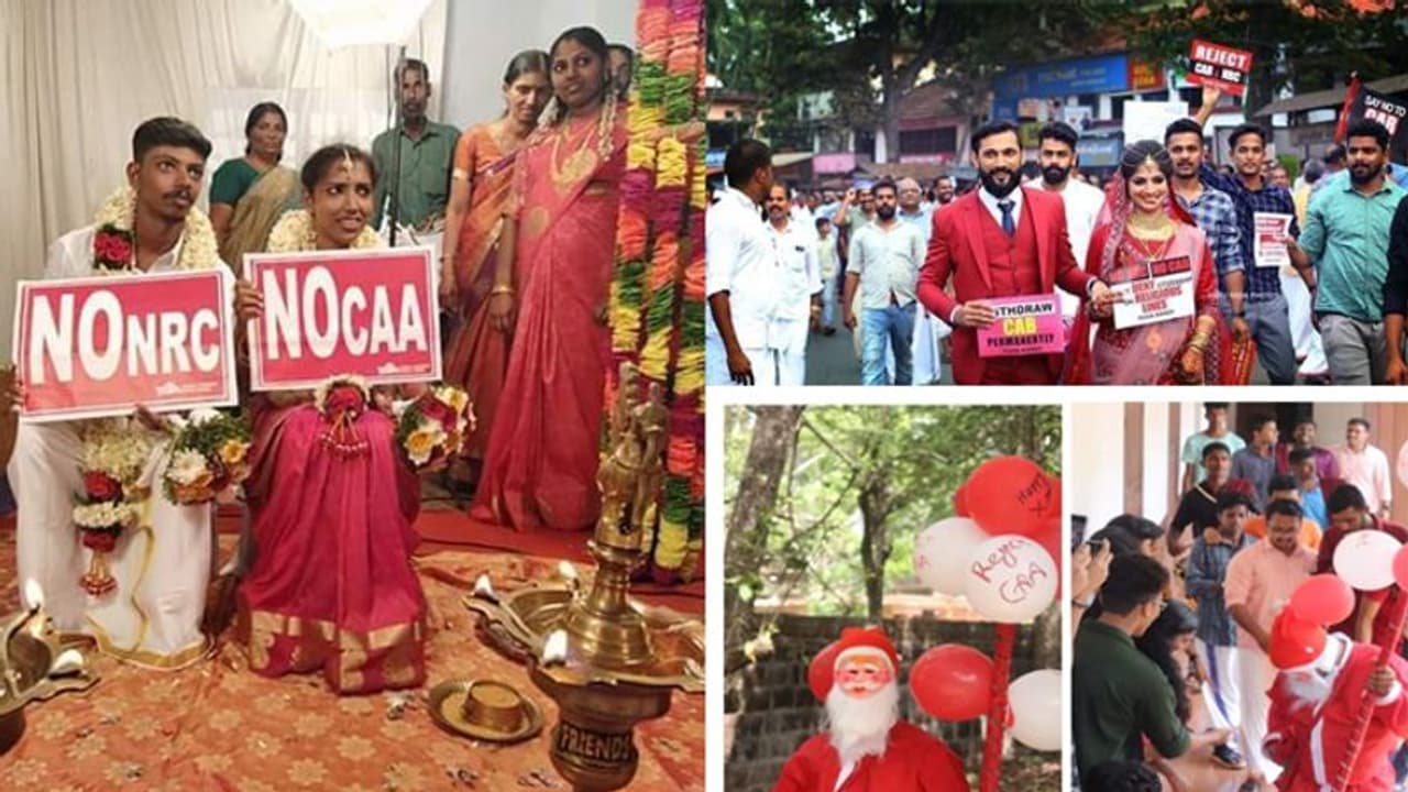 വിവാഹ വേദി മുതല് കരോള് വരെ നീളുന്ന പ്രതിഷേധം; വൈറലായി ചിത്രങ്ങള് വിവാഹ വേദി മുതല് കരോള് വരെ നീളുന്ന പ്രതിഷേധം; വൈറലായി ചിത്രങ്ങള്