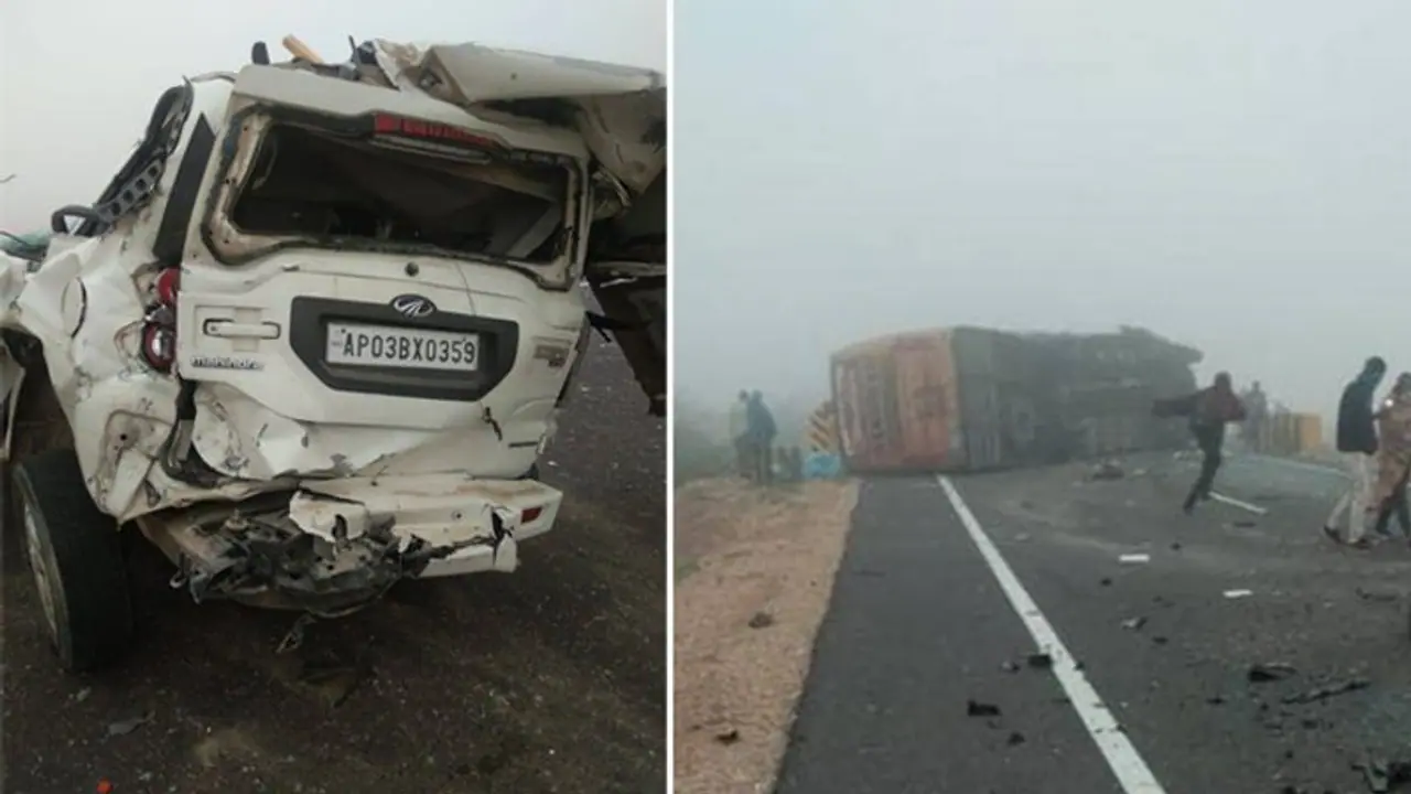 मौत का कोहरा, पहले स्कॉर्पियो और बस टकराई और फिर इनसे आकर दूसरी बस भिड़ी मौत का कोहरा, पहले स्कॉर्पियो और बस टकराई और फिर इनसे आकर दूसरी बस भिड़ी