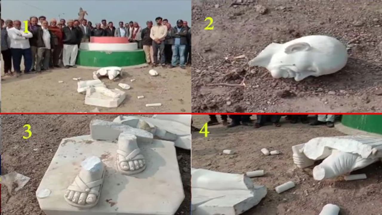 அடித்து நொறுக்கப்பட்ட தேசப்பிதா காந்தி சிலை..! குஜராத்தில் சமூக விரோதிகள் அட்டூழியம்..!