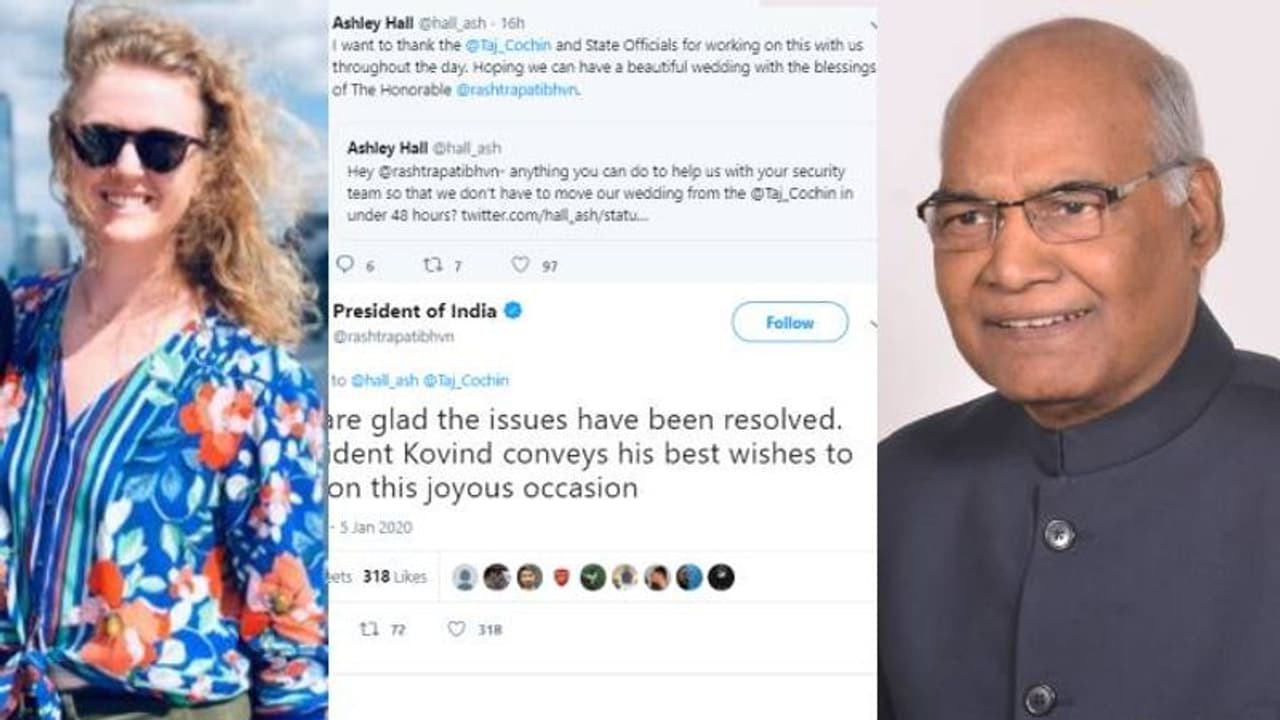 എട്ടുമാസം മുമ്പ് നിശ്ചയിച്ച വിവാഹം മാറ്റാൻ നിർദ്ദേശം; വിദേശവനിതയുടെ ട്വീറ്റിൽ കൊച്ചിയിലെ അതിസുരക്ഷ ഒഴിവാക്കി രാഷ്ട്രപതി എട്ടുമാസം മുമ്പ് നിശ്ചയിച്ച വിവാഹം മാറ്റാൻ നിർദ്ദേശം; വിദേശവനിതയുടെ ട്വീറ്റിൽ കൊച്ചിയിലെ അതിസുരക്ഷ ഒഴിവാക്കി രാഷ്ട്രപതി