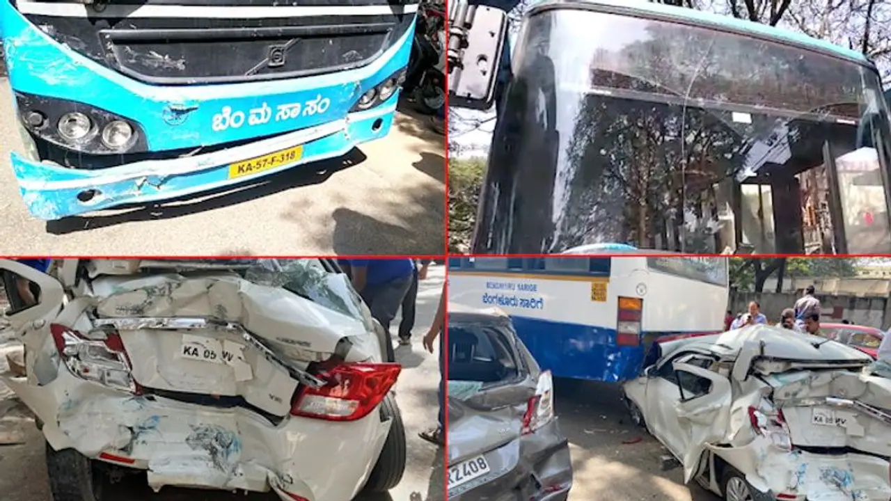 BMTC ಬಸ್‌ನಿಂದ ಮತ್ತೊಂದು ಸರಣಿ ಅಪಘಾತ: 6 ಕಾರುಗಳು ಜಖಂ