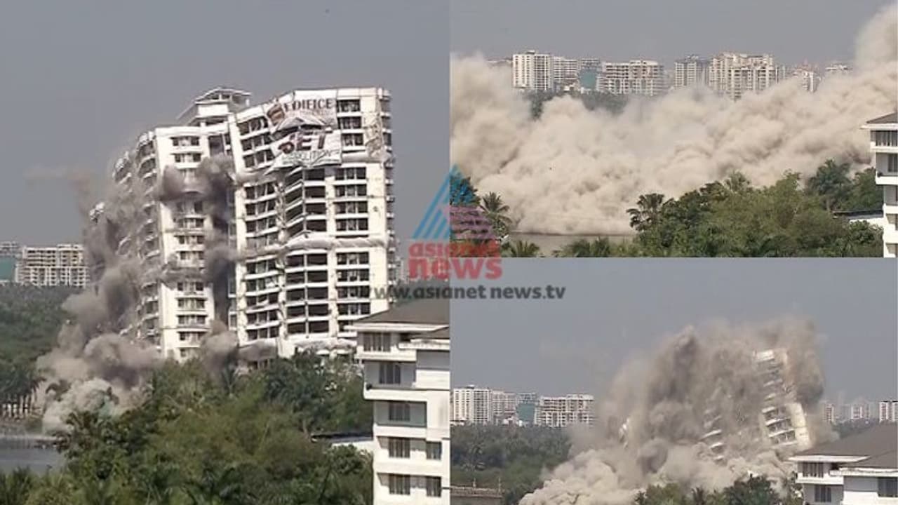 സർവ്വം പൊടിപടലം: മരടിൽ എച്ച്ടുഒ ഫ്ലാറ്റ് ഇനിയില്ല, കെട്ടിടം തകർത്തു