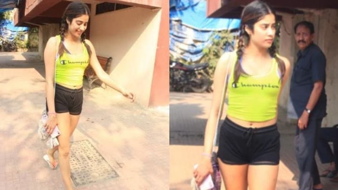 ഇരുവശങ്ങളിലായി തലമുടി പിന്നിയിട്ട് നിയോണ്‍ ക്രോപ്പ് ടോപ്പില്‍ സുന്ദരിയായി ജാന്‍വി