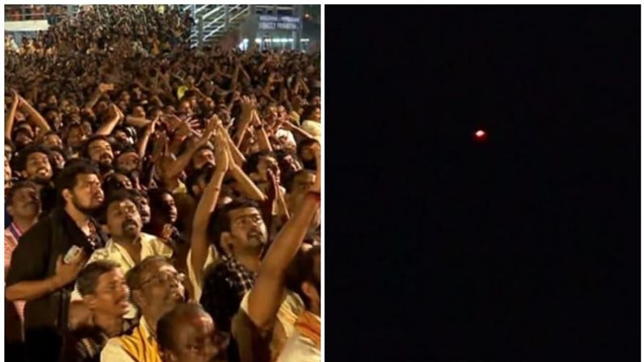 പൊന്നമ്പലമേട്ടില്‍ മകരവിളക്ക് തെളിഞ്ഞു; ശരണംവിളികളാൽ മുഖരിതമായി ശബരിമല