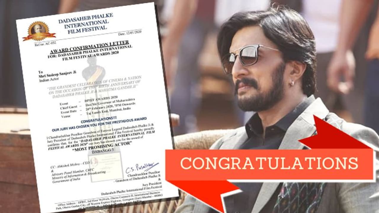 Kannada actor Kiccha Sudeep to receive Dada Saheb Phalke International Film Festival award Kannada actor Kiccha Sudeep to receive Dada Saheb Phalke International Film Festival award