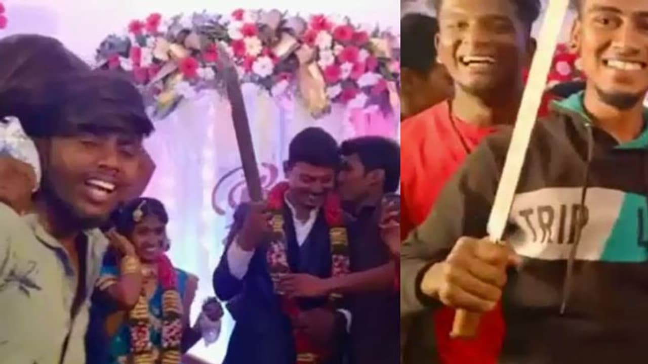 திருமண விழாவில் பட்டா கத்தியால் கேக் வெட்டிய புதுமாப்பிள்ளை... மாமியார் வீட்டில் வைத்து அலேக்கா தூக்கிய போலீஸ்...!