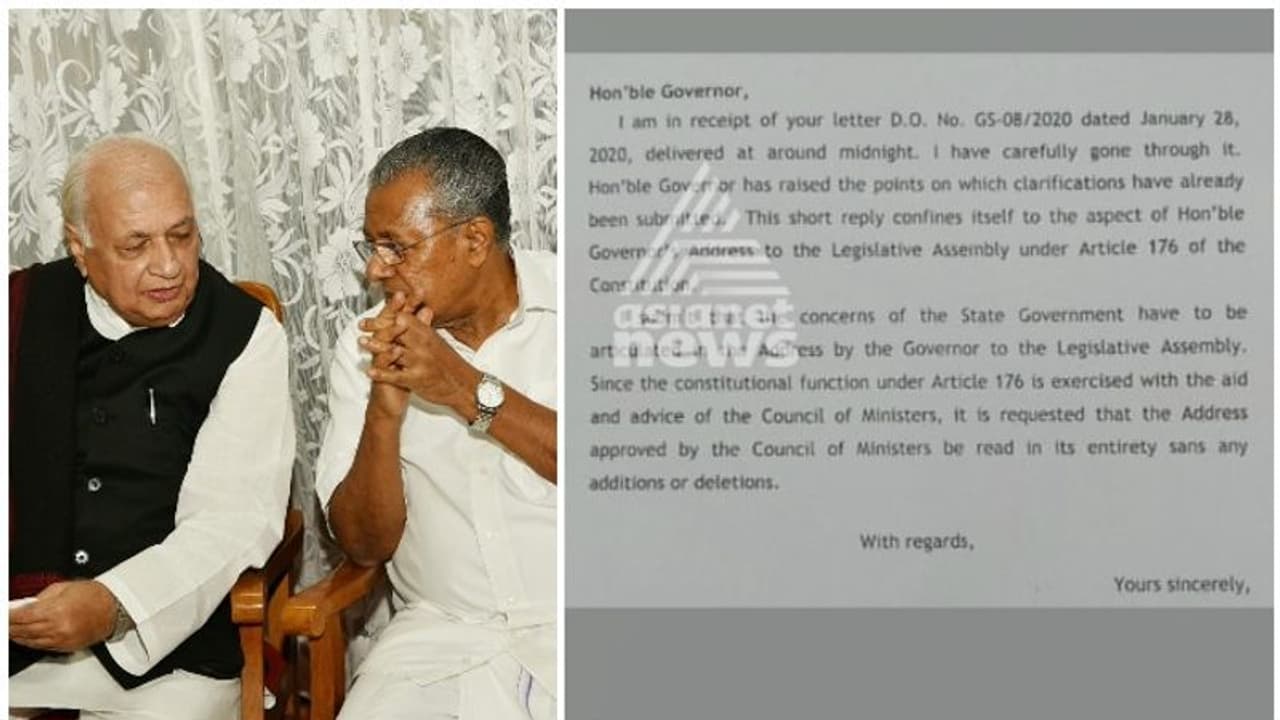 'ഭരണഘടന ഓർക്കണം, നയപ്രഖ്യാപനം പൂർണമായി വായിക്കണം', ഗവർണർക്ക് മുഖ്യമന്ത്രിയുടെ കത്ത്