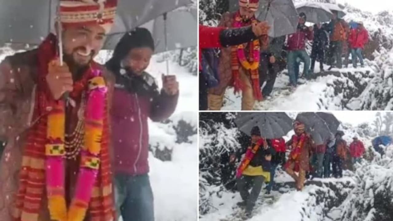 കനത്ത മഞ്ഞുവീഴ്ച; വധുവിന്റെ വീട്ടിൽ വരൻ എത്തിയത് നാല് കിലോമീറ്റർ നടന്ന്, ചിത്രങ്ങള് വൈറല് കനത്ത മഞ്ഞുവീഴ്ച; വധുവിന്റെ വീട്ടിൽ വരൻ എത്തിയത് നാല് കിലോമീറ്റർ നടന്ന്, ചിത്രങ്ങള് വൈറല്