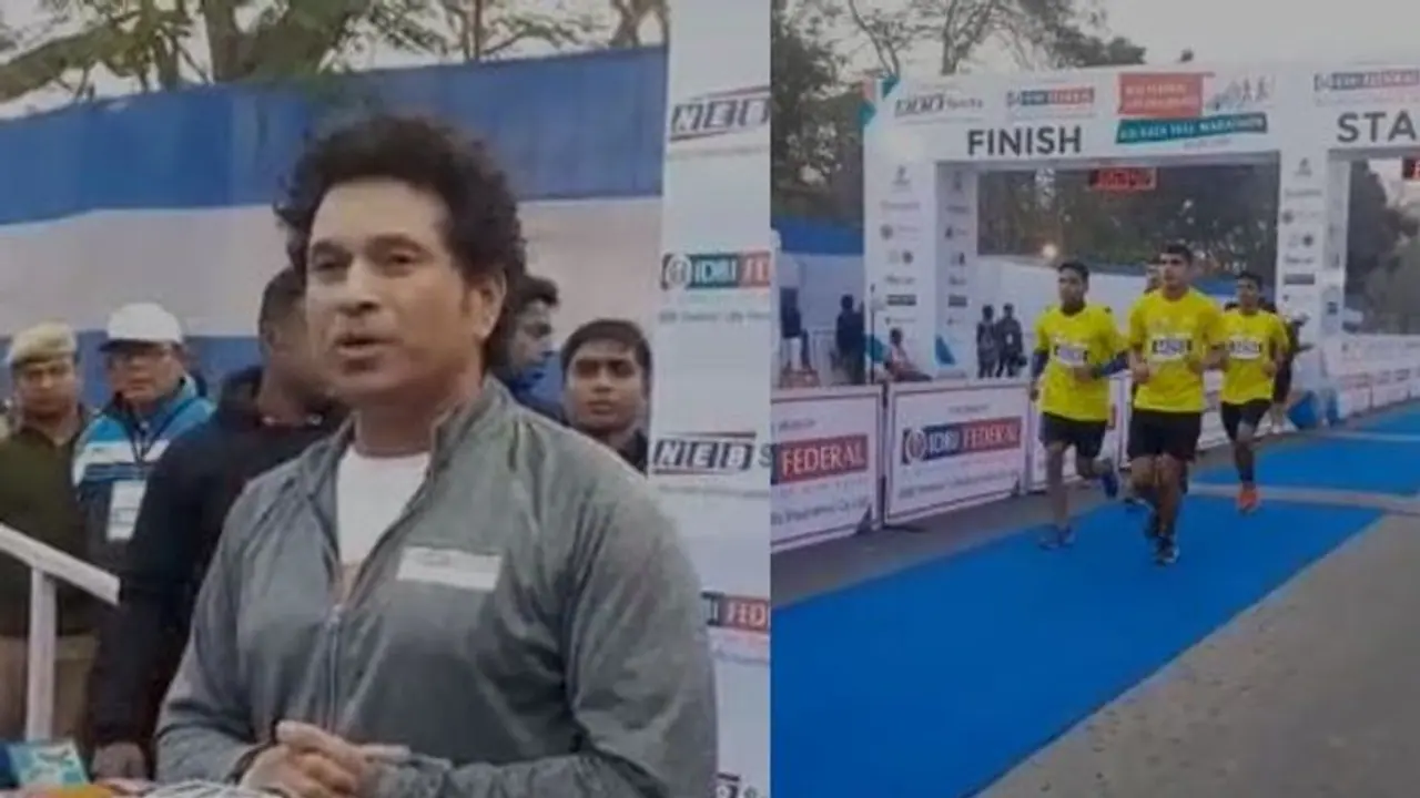 কলকাতায় সচিন, পতাকা উড়িয়ে শুরু করলেন ম্যারাথন কলকাতায় সচিন, পতাকা উড়িয়ে শুরু করলেন ম্যারাথন