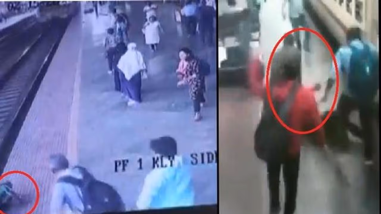 కదులుతున్న రైలు ఎక్కబోయి.. ట్రాక్ మధ్యలో పడిన మహిళ.. వీడియో