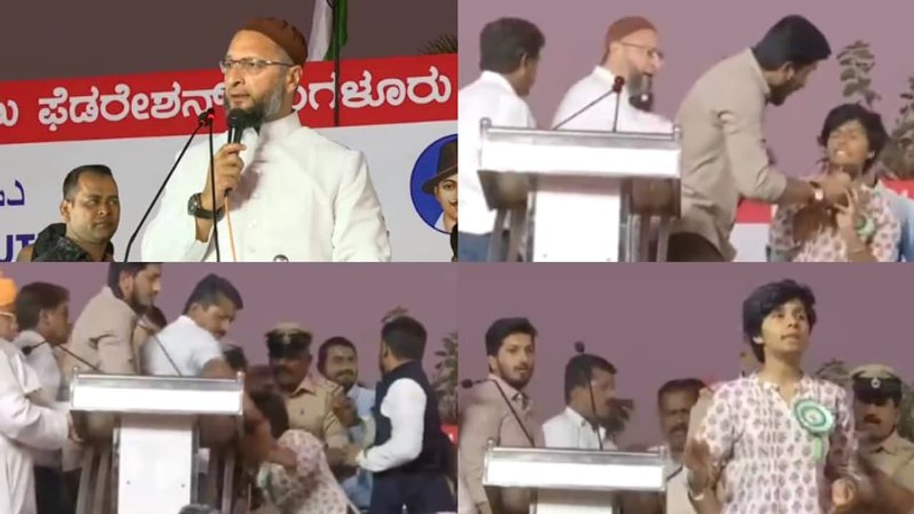 പ്രതിഷേധത്തിനിടെ പാകിസ്ഥാൻ സിന്ദാബാദ് വിളിച്ച് യുവതി; മൈക്ക് പിടിച്ചു വാങ്ങി ഒവൈസി പ്രതിഷേധത്തിനിടെ പാകിസ്ഥാൻ സിന്ദാബാദ് വിളിച്ച് യുവതി; മൈക്ക് പിടിച്ചു വാങ്ങി ഒവൈസി