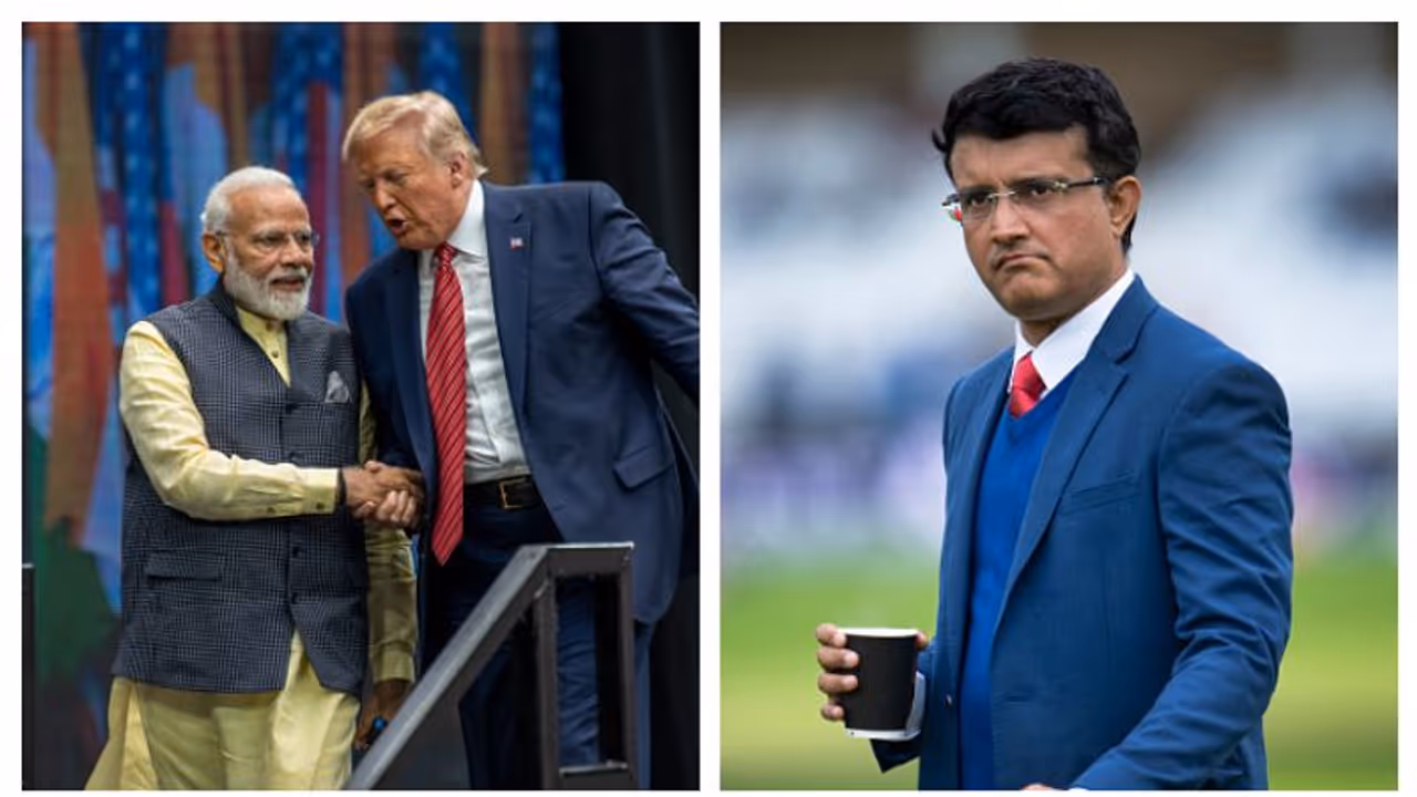 মোদী ট্রাম্পের পাশে হাজির বাঙালির ব্র্যান্ড অ্যাম্বাসেডরও, মোতেরায় পৌঁছে গেলেন সৌরভ মোদী ট্রাম্পের পাশে হাজির বাঙালির ব্র্যান্ড অ্যাম্বাসেডরও, মোতেরায় পৌঁছে গেলেন সৌরভ