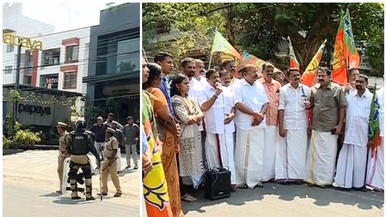 കരുണ സംഗീത നിശ വിവാദം: ആഷിഖ് അബുവിന്‍റെ കഫേ പപ്പായയിലേക്ക് ബിജെപി മാര്‍ച്ച്