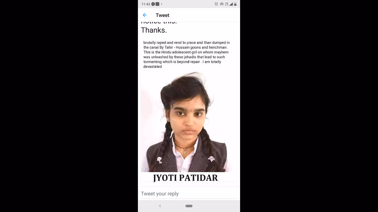 டெல்லி வன்முறையில் இந்து பெண் கற்பழித்து, துண்டு துண்டாக வெட்டி கொலை..?? உண்மையில் நடந்தது என்ன? டெல்லி வன்முறையில் இந்து பெண் கற்பழித்து, துண்டு துண்டாக வெட்டி கொலை..?? உண்மையில் நடந்தது என்ன?