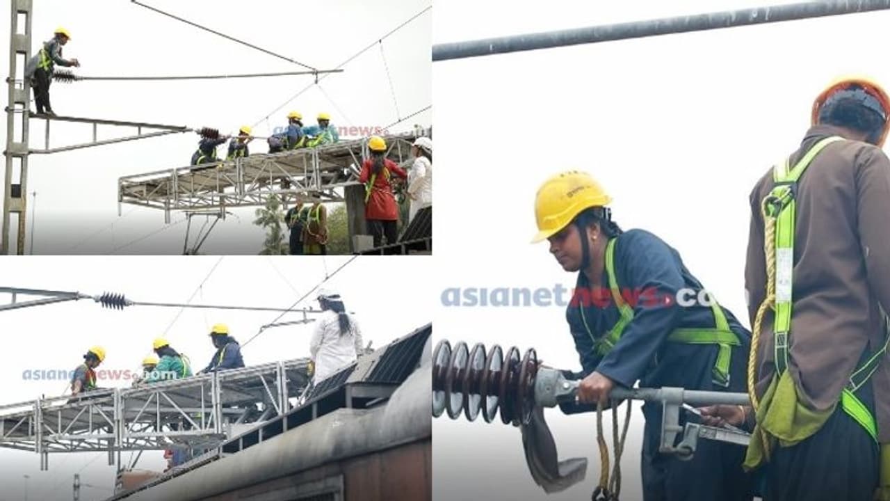 ഇത് 'ഹൈ വോള്‍ട്ടേജ് ശാക്തീകരണം'; 25,000 വോള്‍ട്ട് വൈദ്യുതി ലൈനില്‍ അറ്റകുറ്റപ്പണി നടത്തി വനിതാ ജീവനക്കാര്‍