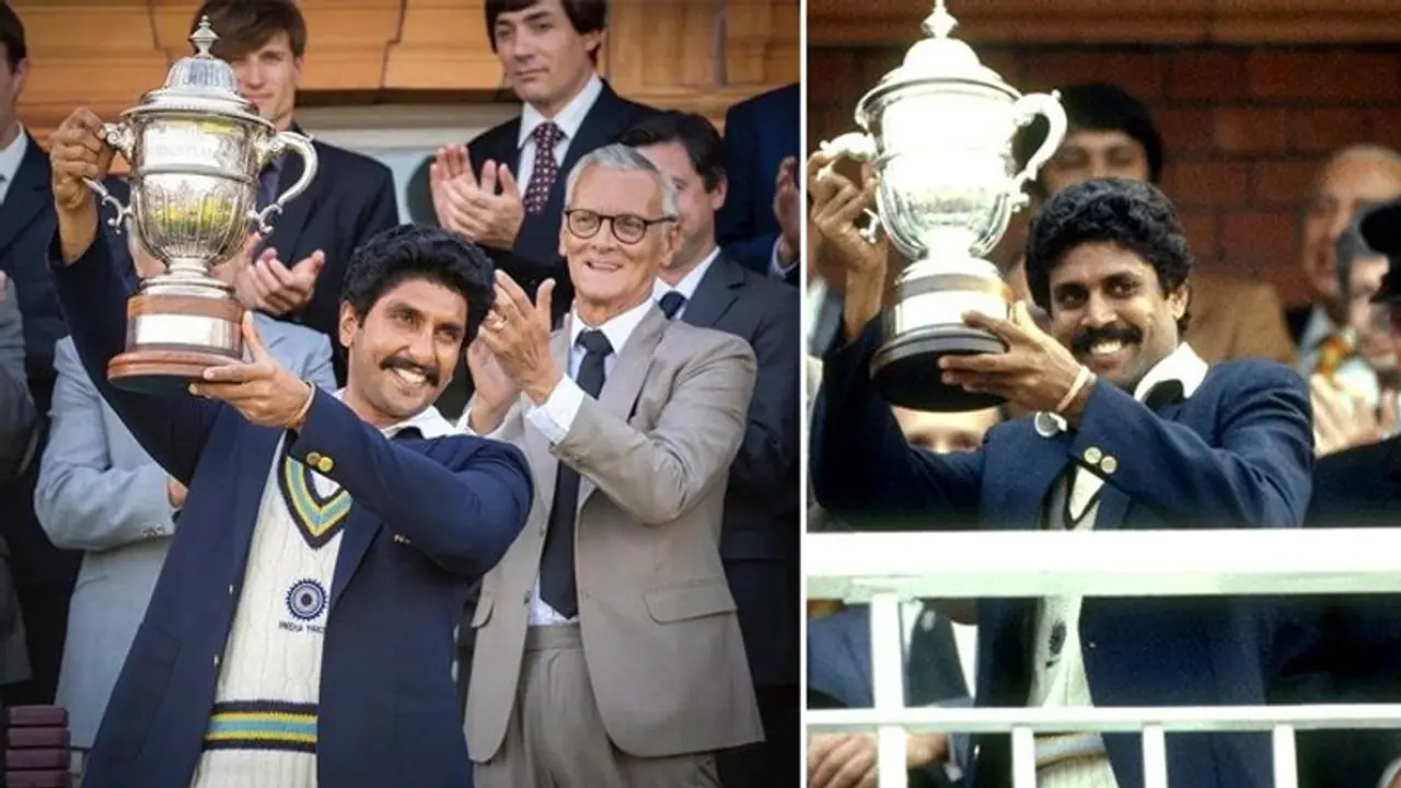 हाथ में वर्ल्ड कप लिए हूबहू कपिल देव की तरह दिखे रणवीर सिंह, सामने आई फोटो हाथ में वर्ल्ड कप लिए हूबहू कपिल देव की तरह दिखे रणवीर सिंह, सामने आई फोटो