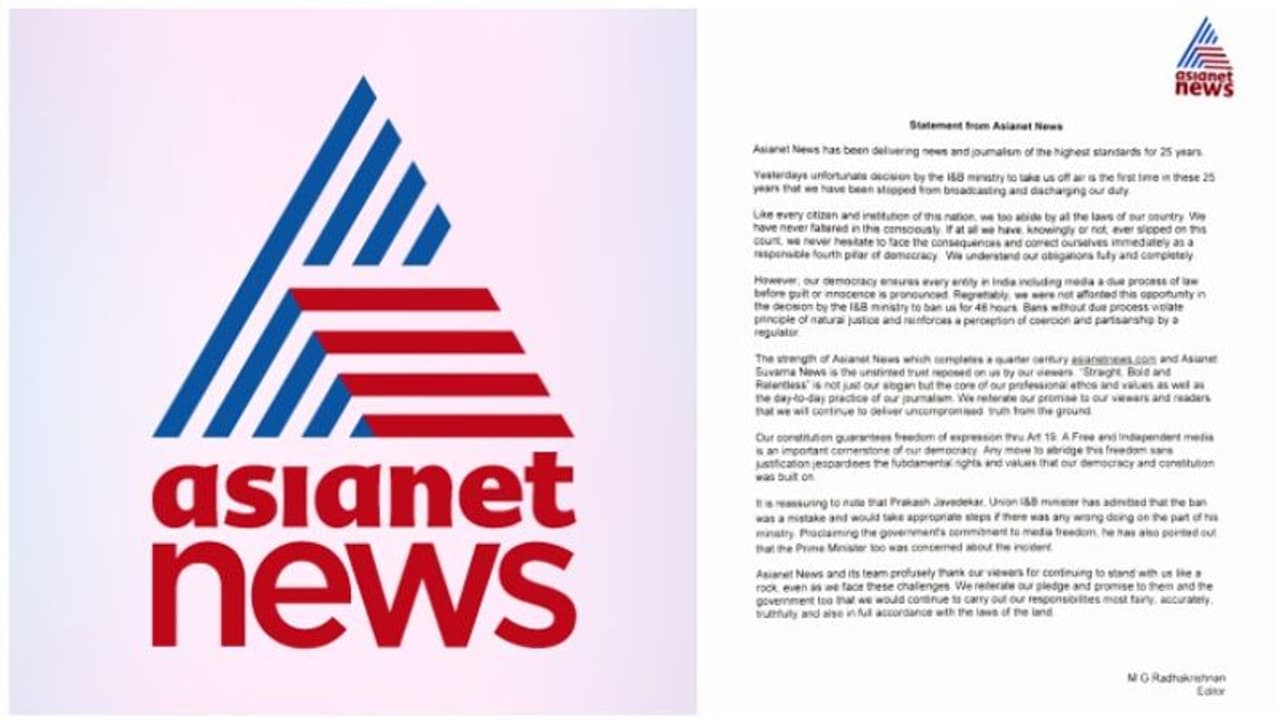 Asianet News issues statement after ban is revoked, to continue with uncompromised truth